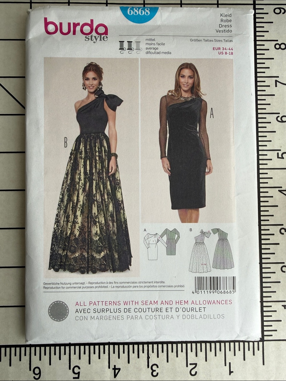 Burda Style 6868 Misses Evening Dress Sewing Pattern UNCUT FF US 8-18